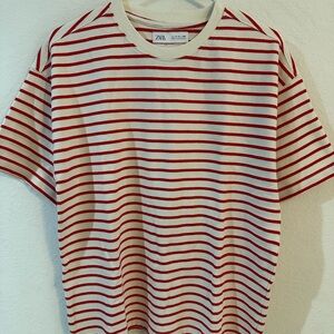 Zara boys Short Sleeve Red and Cream Striped Tee